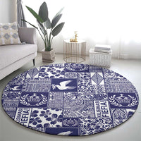 Blue Tonga Kilisimasi Fiefia Round Carpet Pacific Patchwork Xmas Vibes - Polynesian Pride