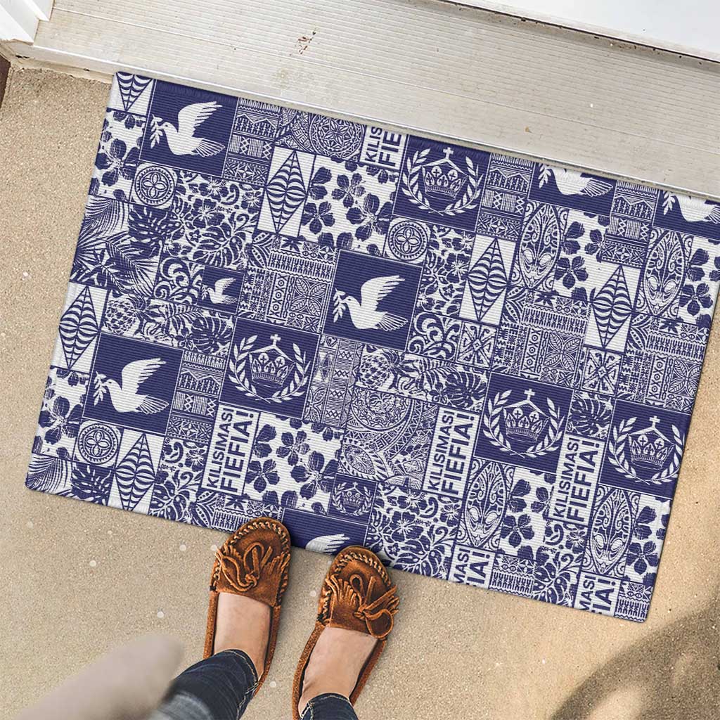 Blue Tonga Kilisimasi Fiefia Rubber Doormat Pacific Patchwork Xmas Vibes - Polynesian Pride