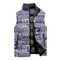 Blue Tonga Kilisimasi Fiefia Sleeveless Puffer Jacket Pacific Patchwork Xmas Vibes - Polynesian Pride