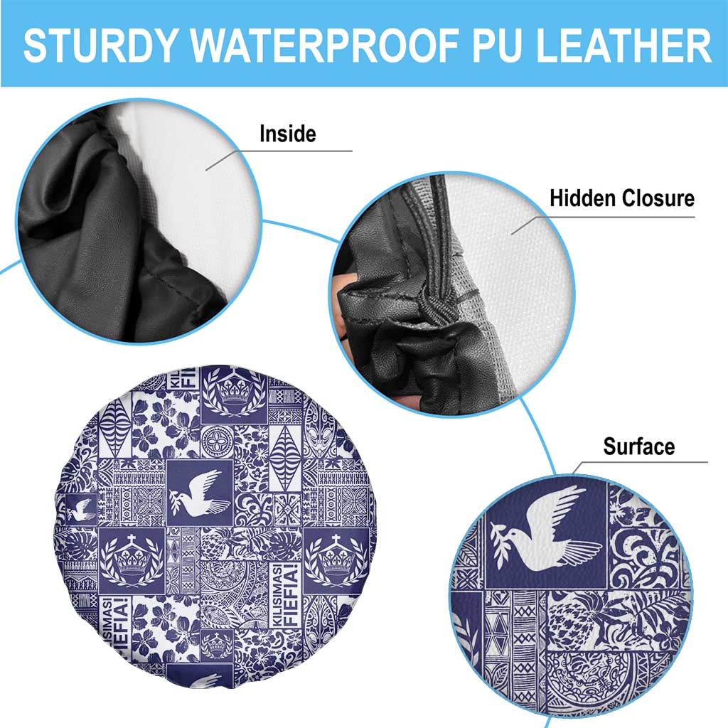 Blue Tonga Kilisimasi Fiefia Spare Tire Cover Pacific Patchwork Xmas Vibes - Polynesian Pride