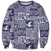 Blue Tonga Kilisimasi Fiefia Sweatshirt Pacific Patchwork Xmas Vibes - Polynesian Pride
