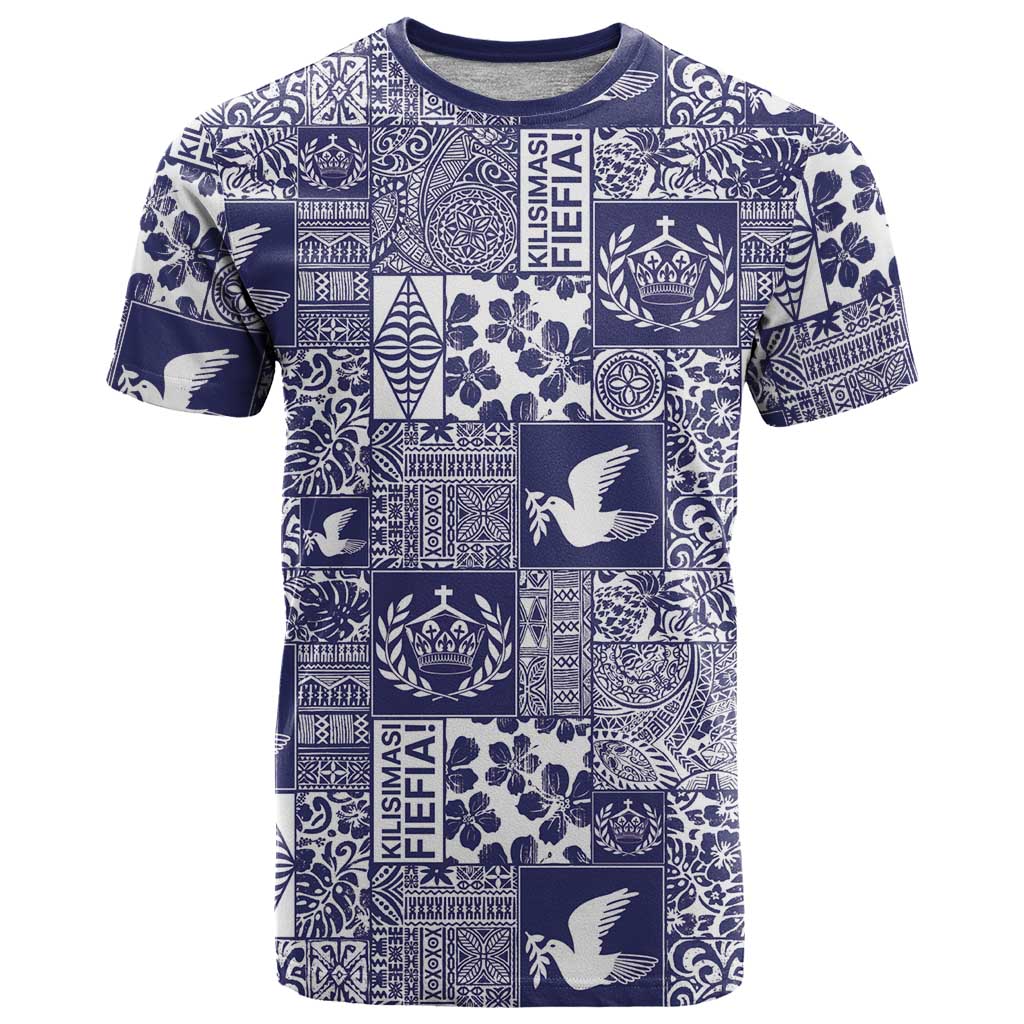 Blue Tonga Kilisimasi Fiefia T Shirt Pacific Patchwork Xmas Vibes - Polynesian Pride