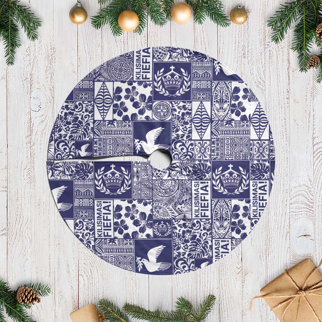 Blue Tonga Kilisimasi Fiefia Tree Skirt Pacific Patchwork Xmas Vibes - Polynesian Pride
