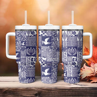 Blue Tonga Kilisimasi Fiefia Tumbler With Handle Pacific Patchwork Xmas Vibes - Polynesian Pride