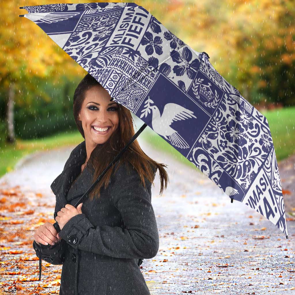 Blue Tonga Kilisimasi Fiefia Umbrella Pacific Patchwork Xmas Vibes - Polynesian Pride