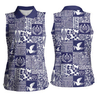 Blue Tonga Kilisimasi Fiefia Women Sleeveless Polo Shirt Pacific Patchwork Xmas Vibes - Polynesian Pride