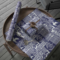 Blue Tonga Kilisimasi Fiefia Wrapping Paper Pacific Patchwork Xmas Vibes - Polynesian Pride