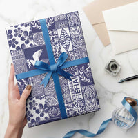 Blue Tonga Kilisimasi Fiefia Wrapping Paper Pacific Patchwork Xmas Vibes - Polynesian Pride