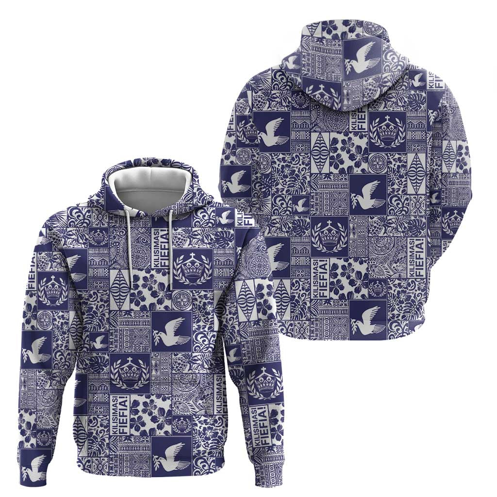 Blue Tonga Kilisimasi Fiefia Zip Hoodie Pacific Patchwork Xmas Vibes - Polynesian Pride