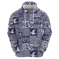 Blue Tonga Kilisimasi Fiefia Zip Hoodie Pacific Patchwork Xmas Vibes - Polynesian Pride