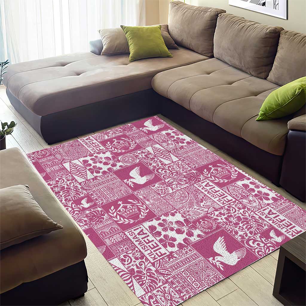 Pink Tonga Kilisimasi Fiefia Area Rug Pacific Patchwork Xmas Vibes - Polynesian Pride