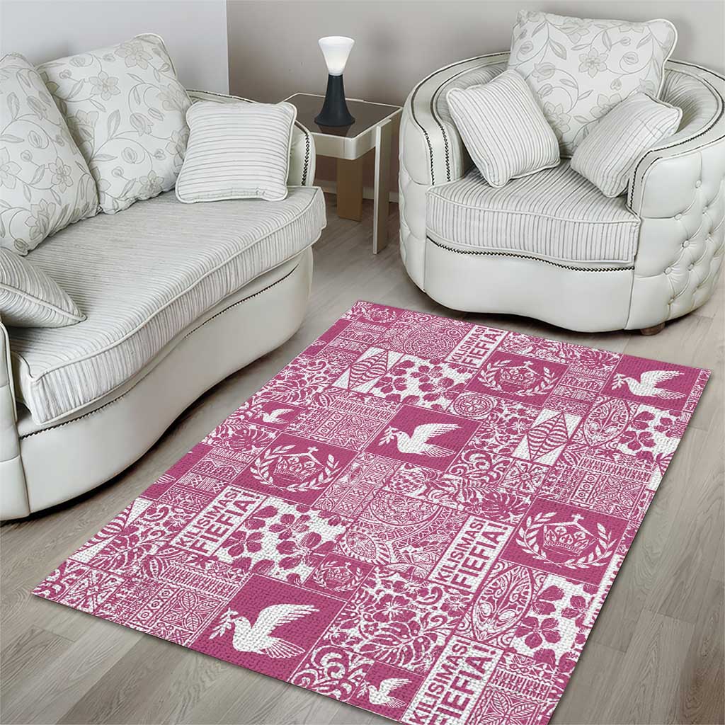Pink Tonga Kilisimasi Fiefia Area Rug Pacific Patchwork Xmas Vibes - Polynesian Pride