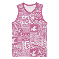 Pink Tonga Kilisimasi Fiefia Basketball Jersey Pacific Patchwork Xmas Vibes - Polynesian Pride