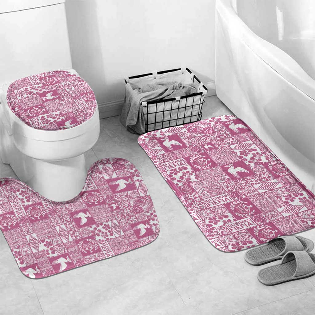 Pink Tonga Kilisimasi Fiefia Bathroom Set Pacific Patchwork Xmas Vibes - Polynesian Pride