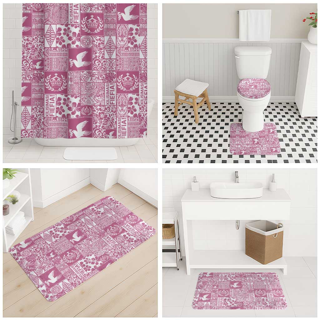 Pink Tonga Kilisimasi Fiefia Bathroom Set Pacific Patchwork Xmas Vibes - Polynesian Pride