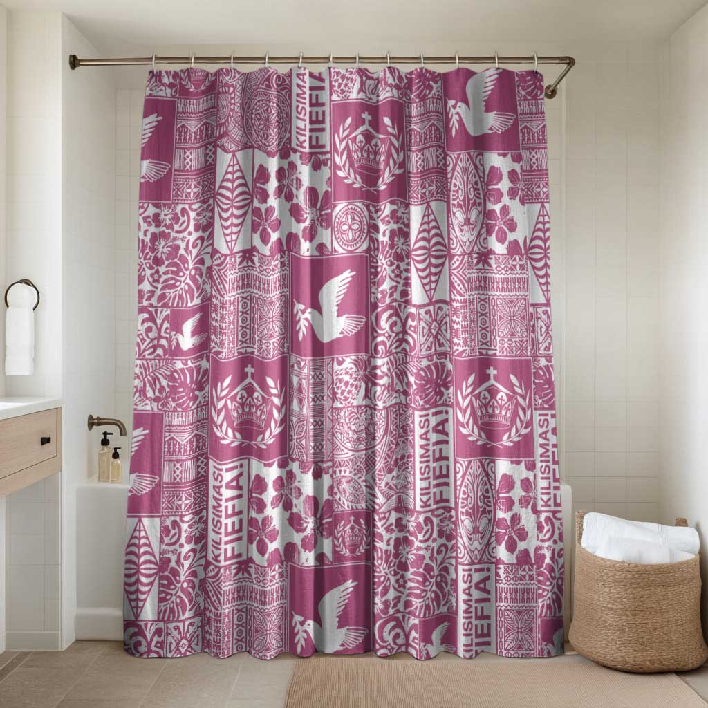 Pink Tonga Kilisimasi Fiefia Bathroom Set Pacific Patchwork Xmas Vibes - Polynesian Pride