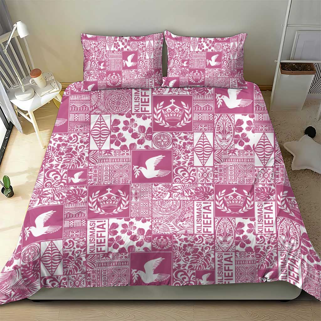 Pink Tonga Kilisimasi Fiefia Bedding Set Pacific Patchwork Xmas Vibes - Polynesian Pride