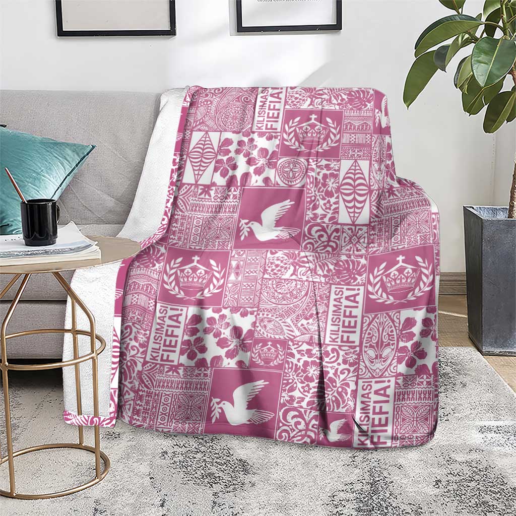 Pink Tonga Kilisimasi Fiefia Blanket Pacific Patchwork Xmas Vibes - Polynesian Pride