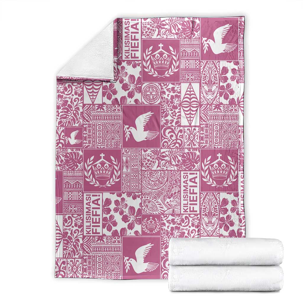 Pink Tonga Kilisimasi Fiefia Blanket Pacific Patchwork Xmas Vibes - Polynesian Pride