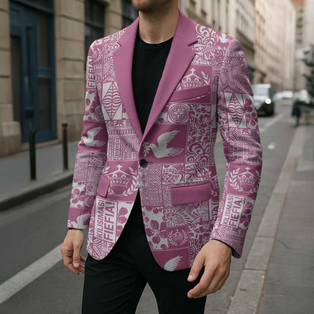 Pink Tonga Kilisimasi Fiefia Blazer Pacific Patchwork Xmas Vibes - Polynesian Pride