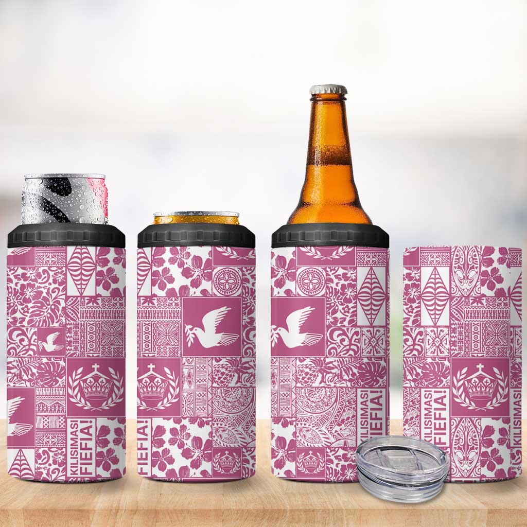 Pink Tonga Kilisimasi Fiefia 4 in 1 Can Cooler Tumbler Pacific Patchwork Xmas Vibes - Polynesian Pride