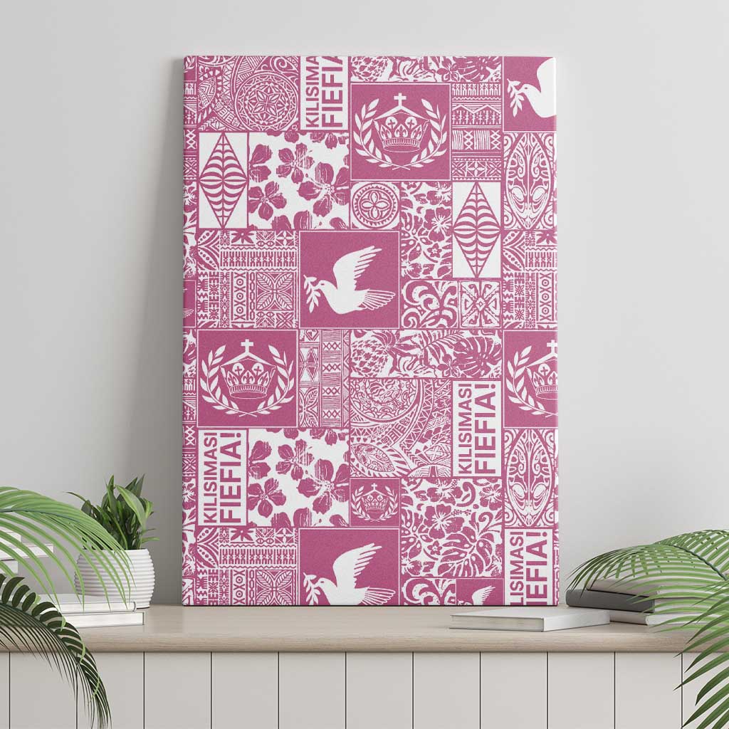 Pink Tonga Kilisimasi Fiefia Canvas Wall Art Pacific Patchwork Xmas Vibes - Polynesian Pride
