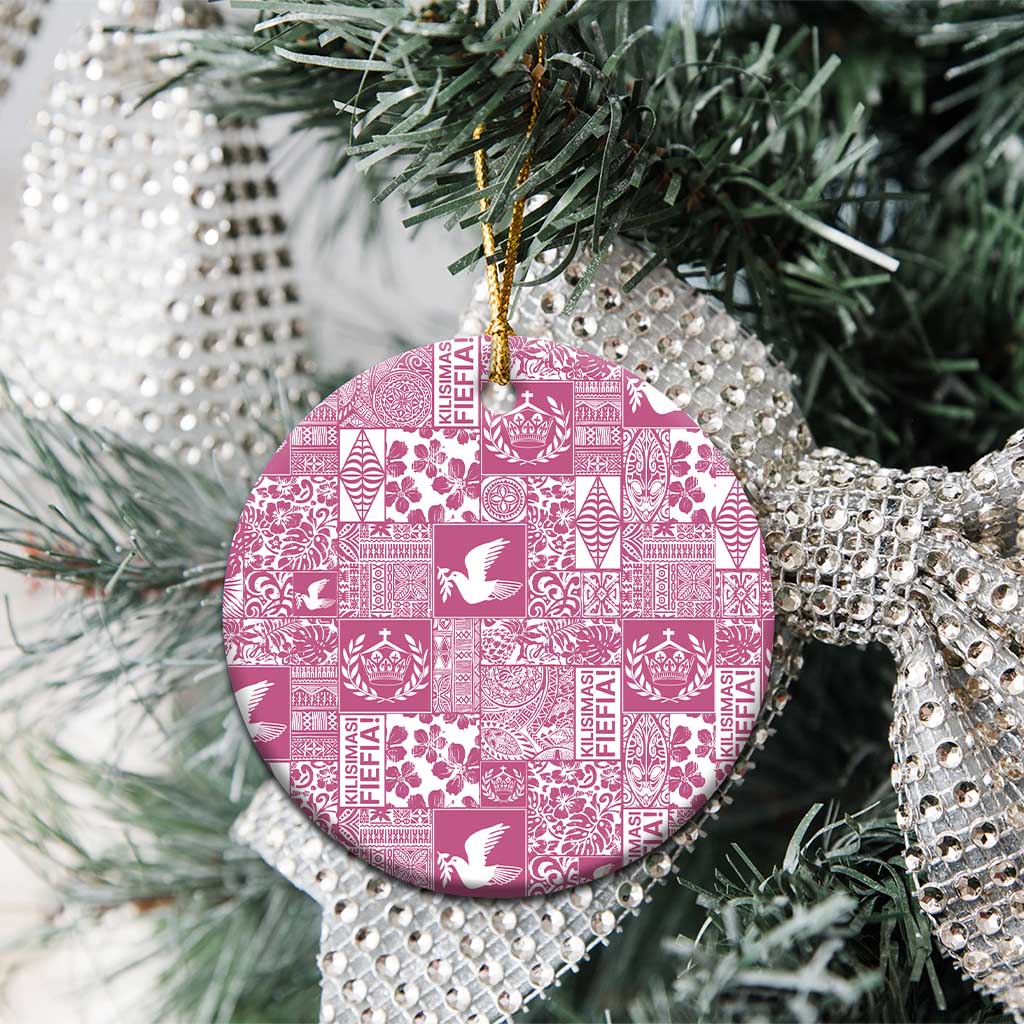 Pink Tonga Kilisimasi Fiefia Ceramic Ornament Pacific Patchwork Xmas Vibes - Polynesian Pride