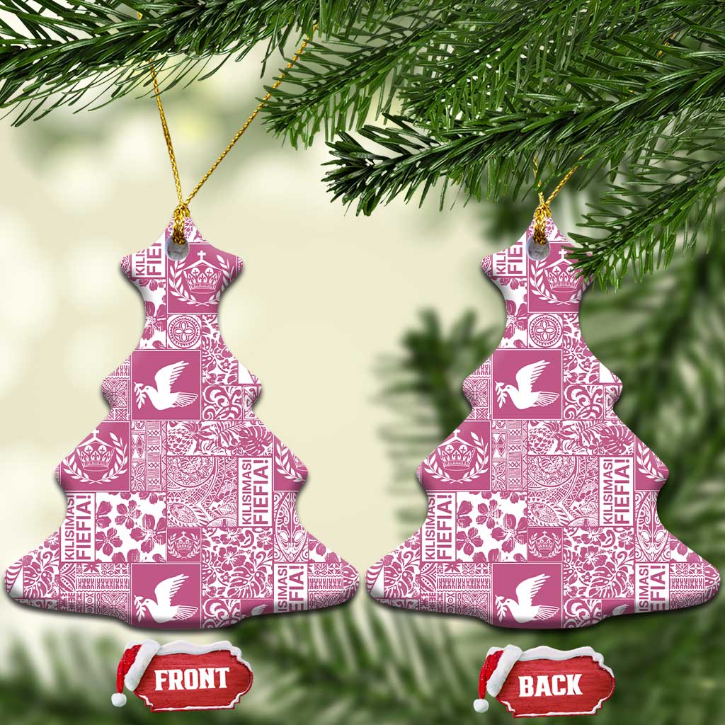 Pink Tonga Kilisimasi Fiefia Ceramic Ornament Pacific Patchwork Xmas Vibes - Polynesian Pride
