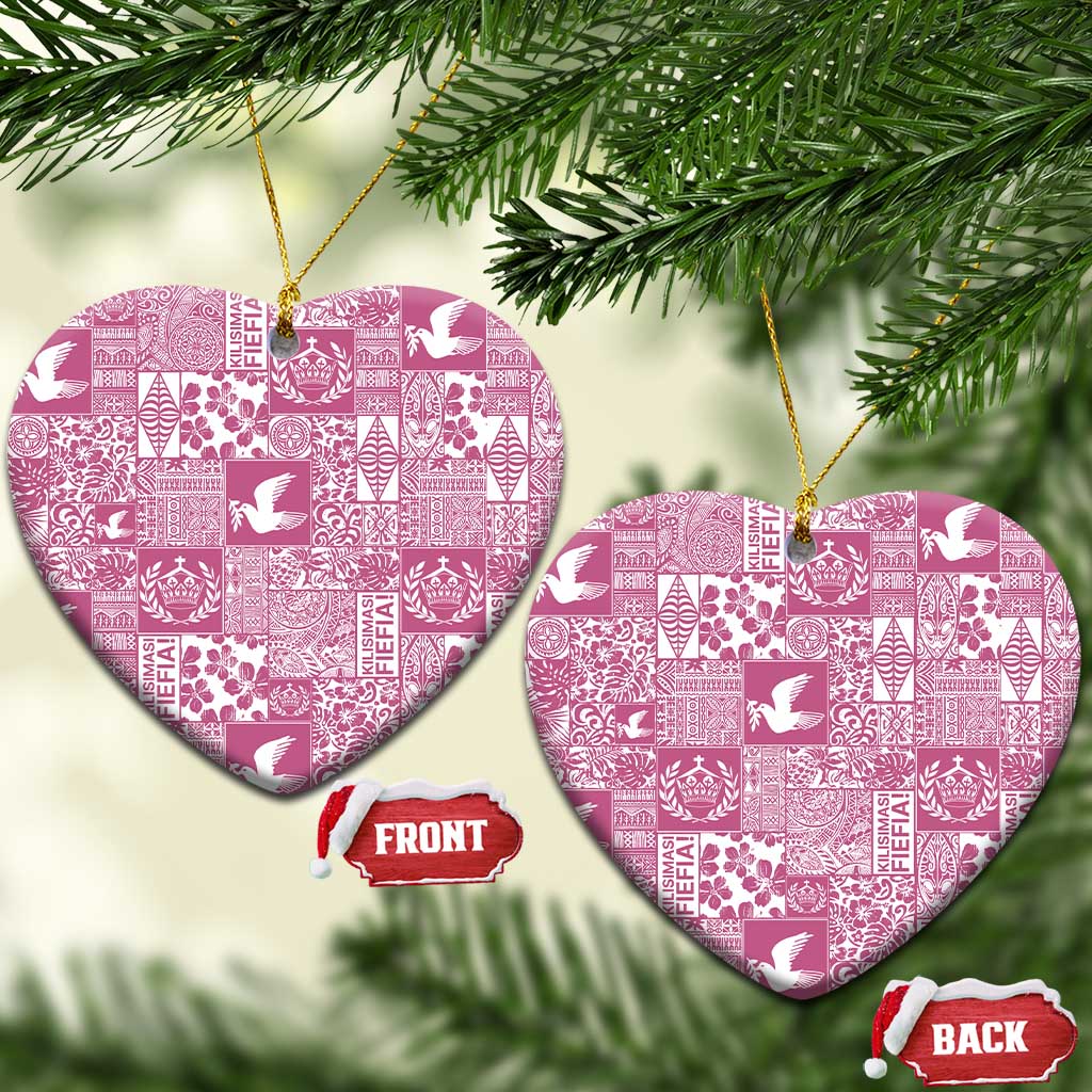 Pink Tonga Kilisimasi Fiefia Ceramic Ornament Pacific Patchwork Xmas Vibes - Polynesian Pride