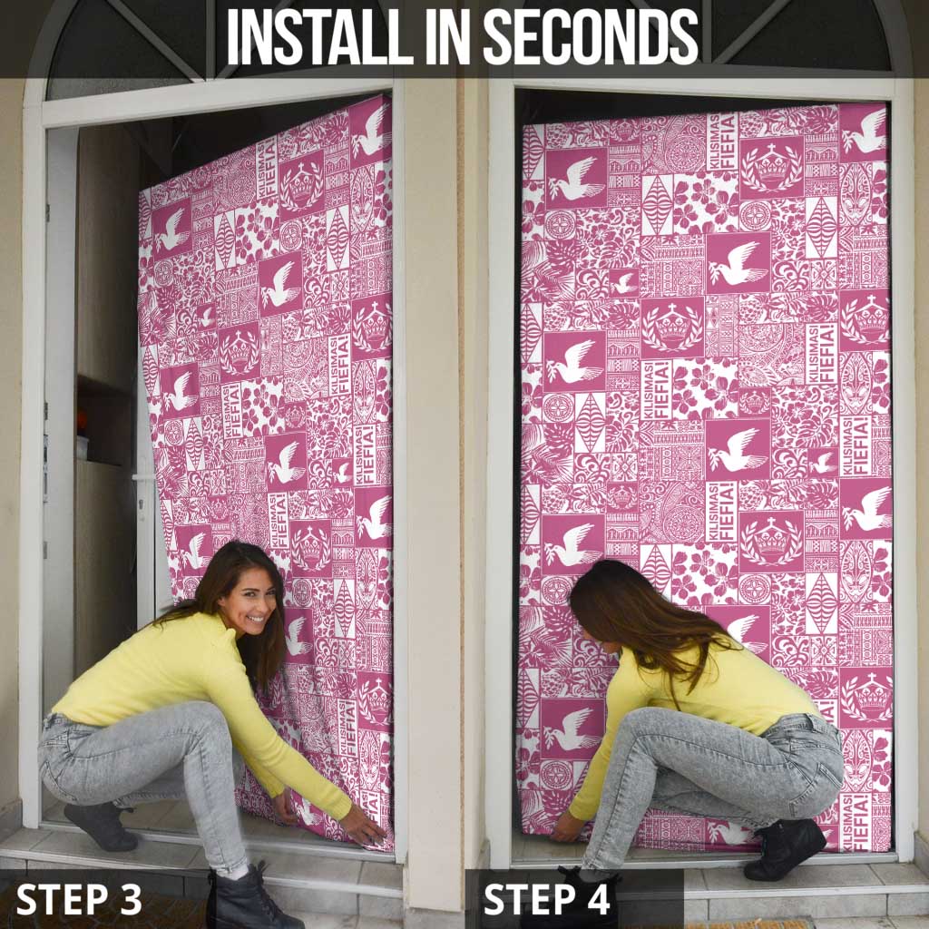 Pink Tonga Kilisimasi Fiefia Door Cover Pacific Patchwork Xmas Vibes - Polynesian Pride