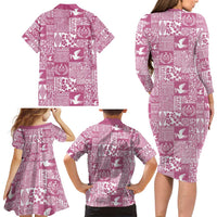 Pink Tonga Kilisimasi Fiefia Family Matching Long Sleeve Bodycon Dress and Hawaiian Shirt Pacific Patchwork Xmas Vibes - Polynesian Pride