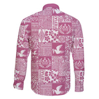 Pink Tonga Kilisimasi Fiefia Family Matching Off The Shoulder Long Sleeve Dress and Hawaiian Shirt Pacific Patchwork Xmas Vibes - Polynesian Pride