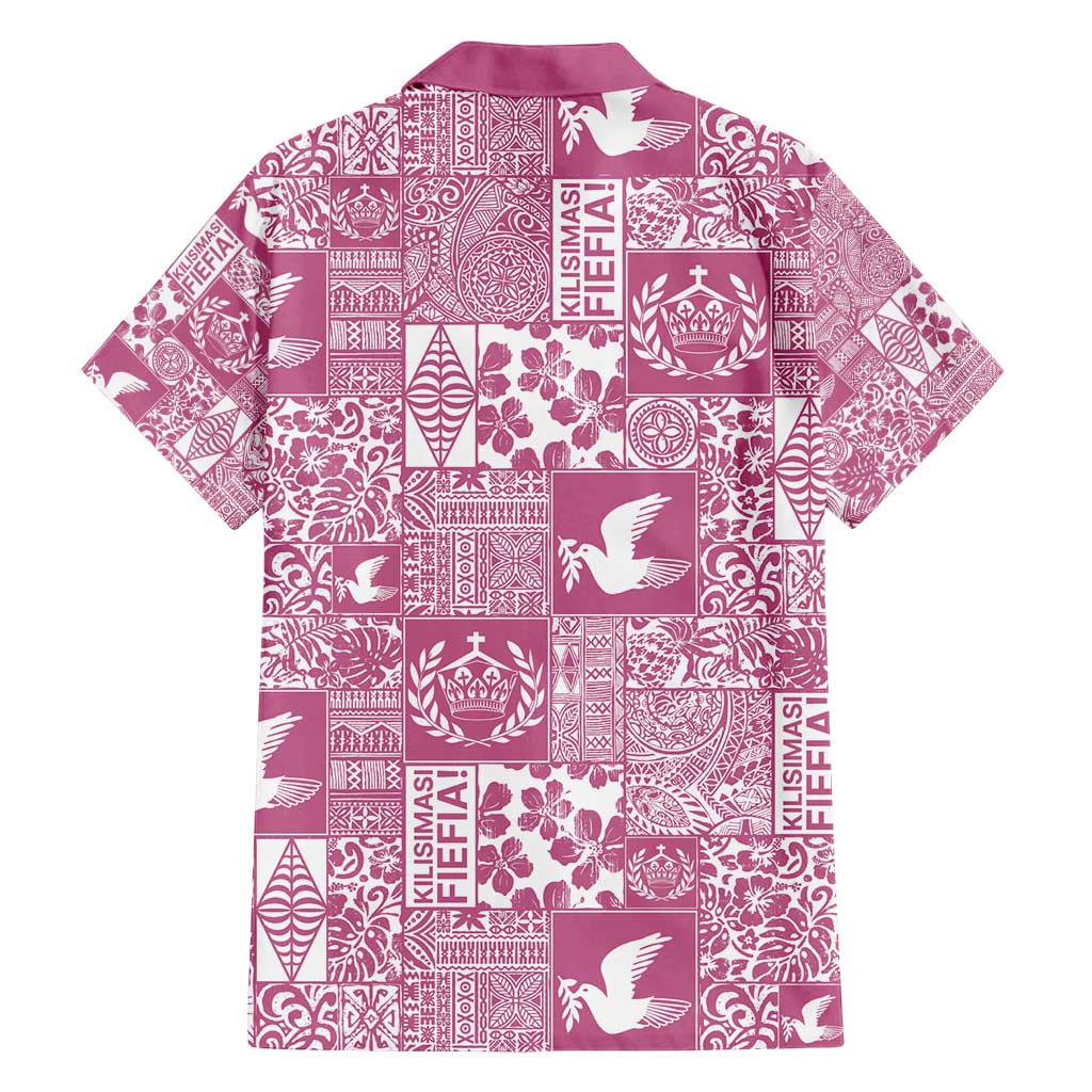Pink Tonga Kilisimasi Fiefia Family Matching Puletasi and Hawaiian Shirt Pacific Patchwork Xmas Vibes - Polynesian Pride