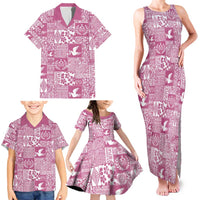 Pink Tonga Kilisimasi Fiefia Family Matching Tank Maxi Dress and Hawaiian Shirt Pacific Patchwork Xmas Vibes - Polynesian Pride