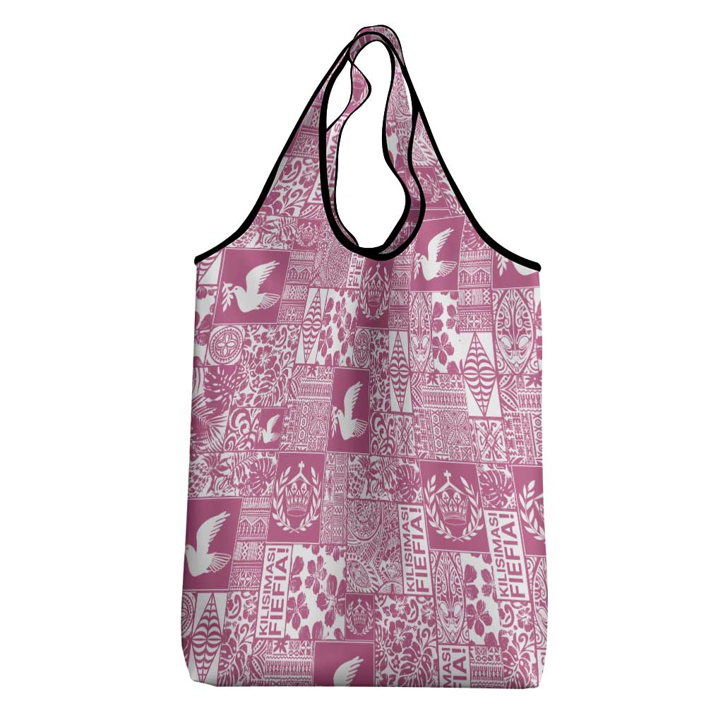 Pink Tonga Kilisimasi Fiefia Grocery Bag Pacific Patchwork Xmas Vibes - Polynesian Pride