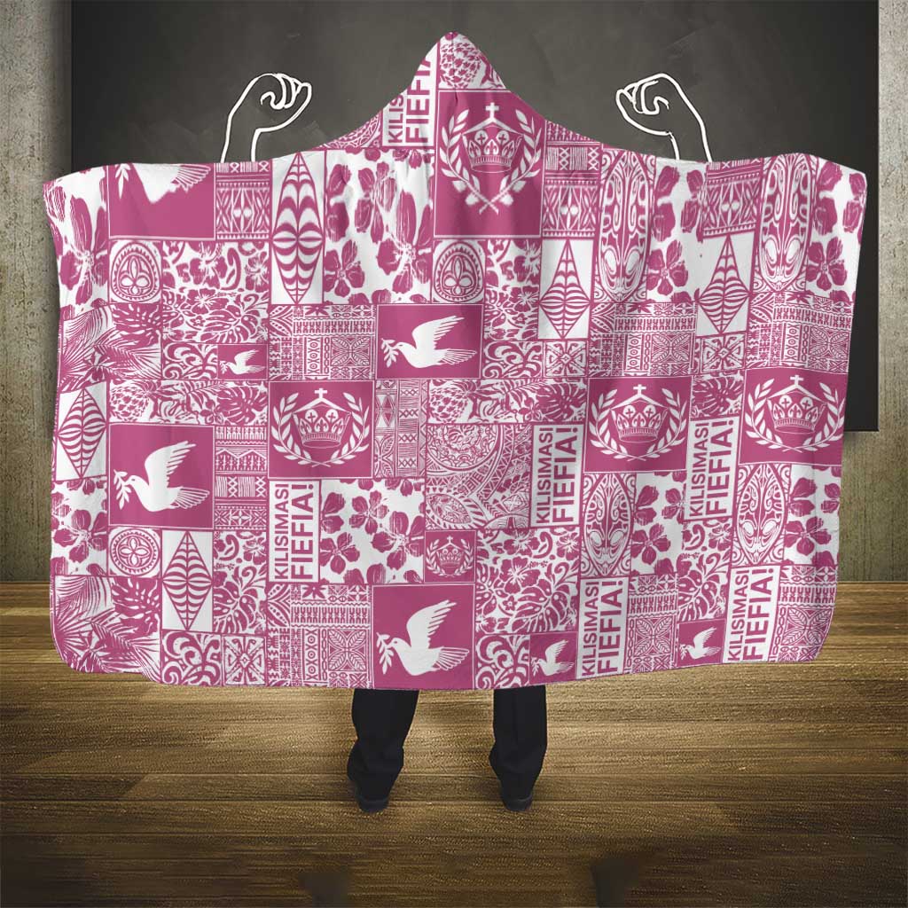 Pink Tonga Kilisimasi Fiefia Hooded Blanket Pacific Patchwork Xmas Vibes - Polynesian Pride