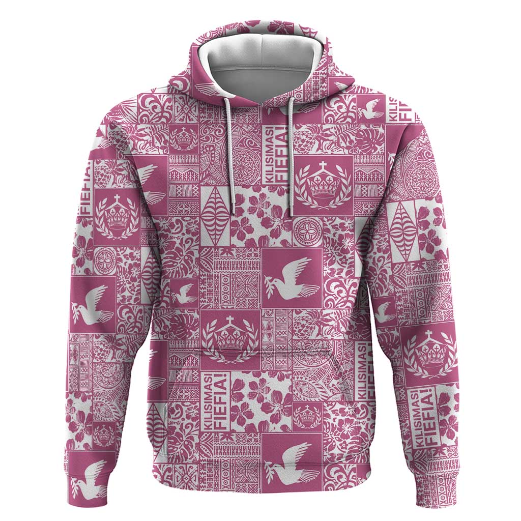 Pink Tonga Kilisimasi Fiefia Hoodie Pacific Patchwork Xmas Vibes - Polynesian Pride