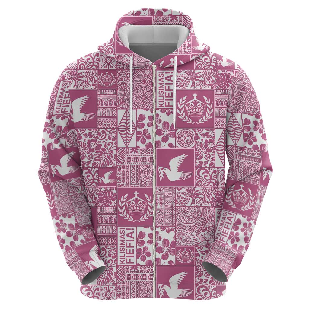 Pink Tonga Kilisimasi Fiefia Hoodie Pacific Patchwork Xmas Vibes - Polynesian Pride