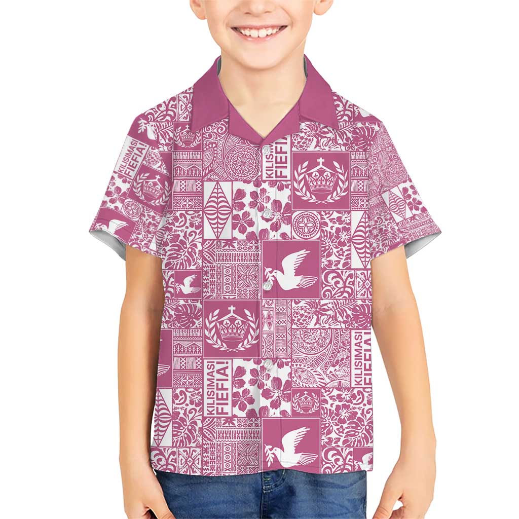Pink Tonga Kilisimasi Fiefia Kid Hawaiian Shirt Pacific Patchwork Xmas Vibes - Polynesian Pride
