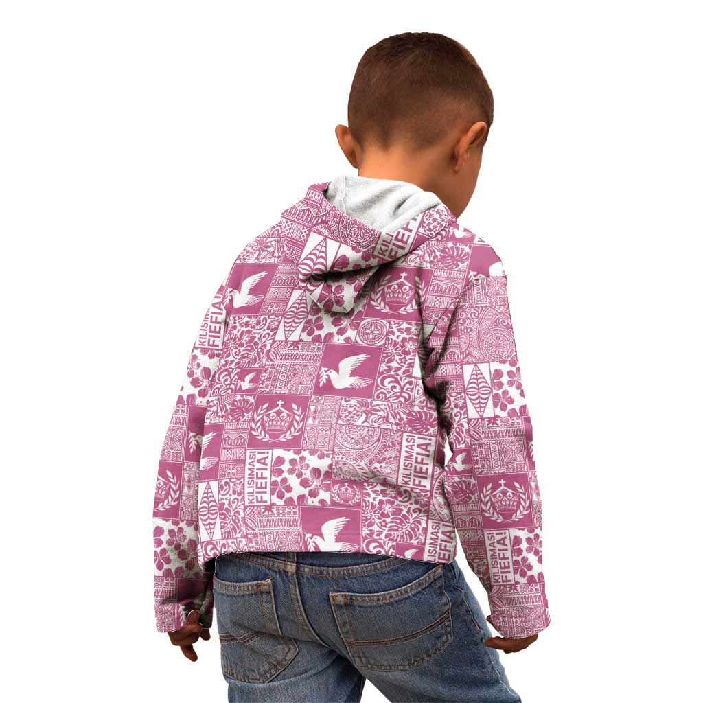 Pink Tonga Kilisimasi Fiefia Kid Hoodie Pacific Patchwork Xmas Vibes - Polynesian Pride