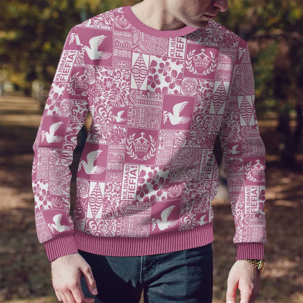 Pink Tonga Kilisimasi Fiefia Ugly Christmas Sweater Pacific Patchwork Xmas Vibes - Polynesian Pride