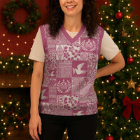 Pink Tonga Kilisimasi Fiefia Christmas Knitted V-Neck Vest Pacific Patchwork Xmas Vibes - Polynesian Pride