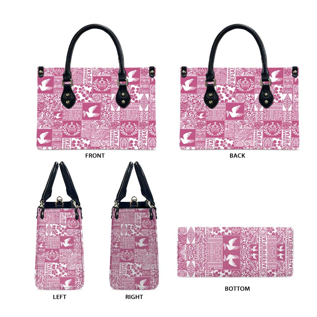 Pink Tonga Kilisimasi Fiefia Leather Bag Pacific Patchwork Xmas Vibes - Polynesian Pride
