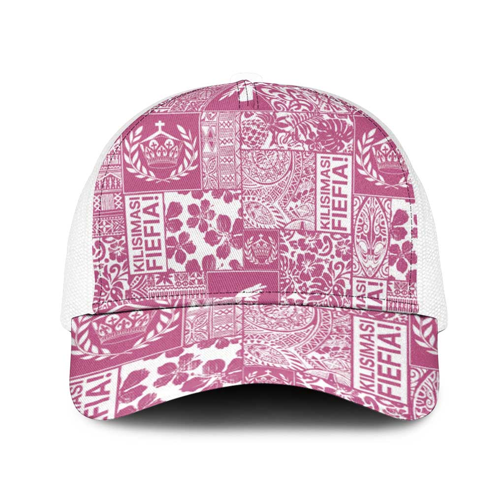 Pink Tonga Kilisimasi Fiefia Mesh Trucker Cap Pacific Patchwork Xmas Vibes - Polynesian Pride