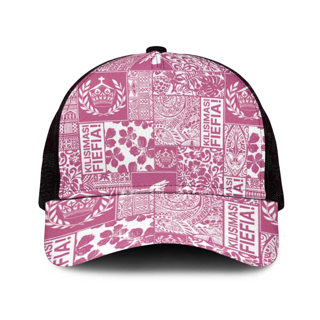 Pink Tonga Kilisimasi Fiefia Mesh Trucker Cap Pacific Patchwork Xmas Vibes - Polynesian Pride