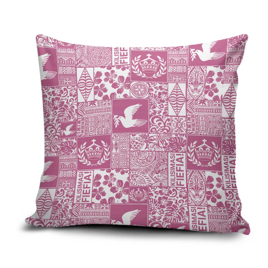 Pink Tonga Kilisimasi Fiefia Pillow Cover Pacific Patchwork Xmas Vibes - Polynesian Pride