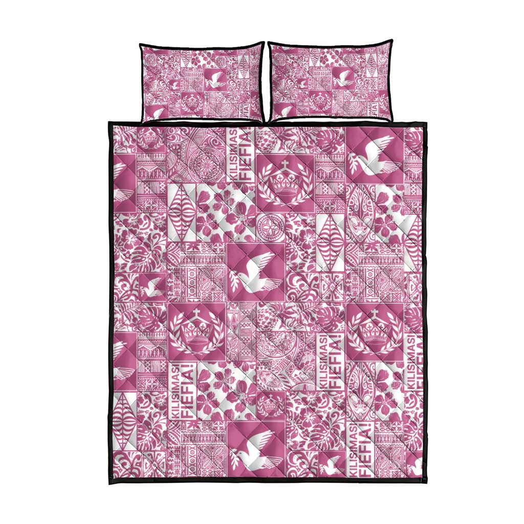 Pink Tonga Kilisimasi Fiefia Quilt Bed Set Pacific Patchwork Xmas Vibes - Polynesian Pride