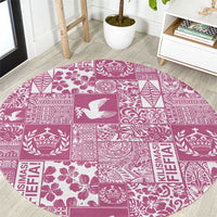 Pink Tonga Kilisimasi Fiefia Round Carpet Pacific Patchwork Xmas Vibes - Polynesian Pride