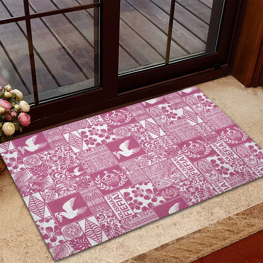Pink Tonga Kilisimasi Fiefia Rubber Doormat Pacific Patchwork Xmas Vibes - Polynesian Pride