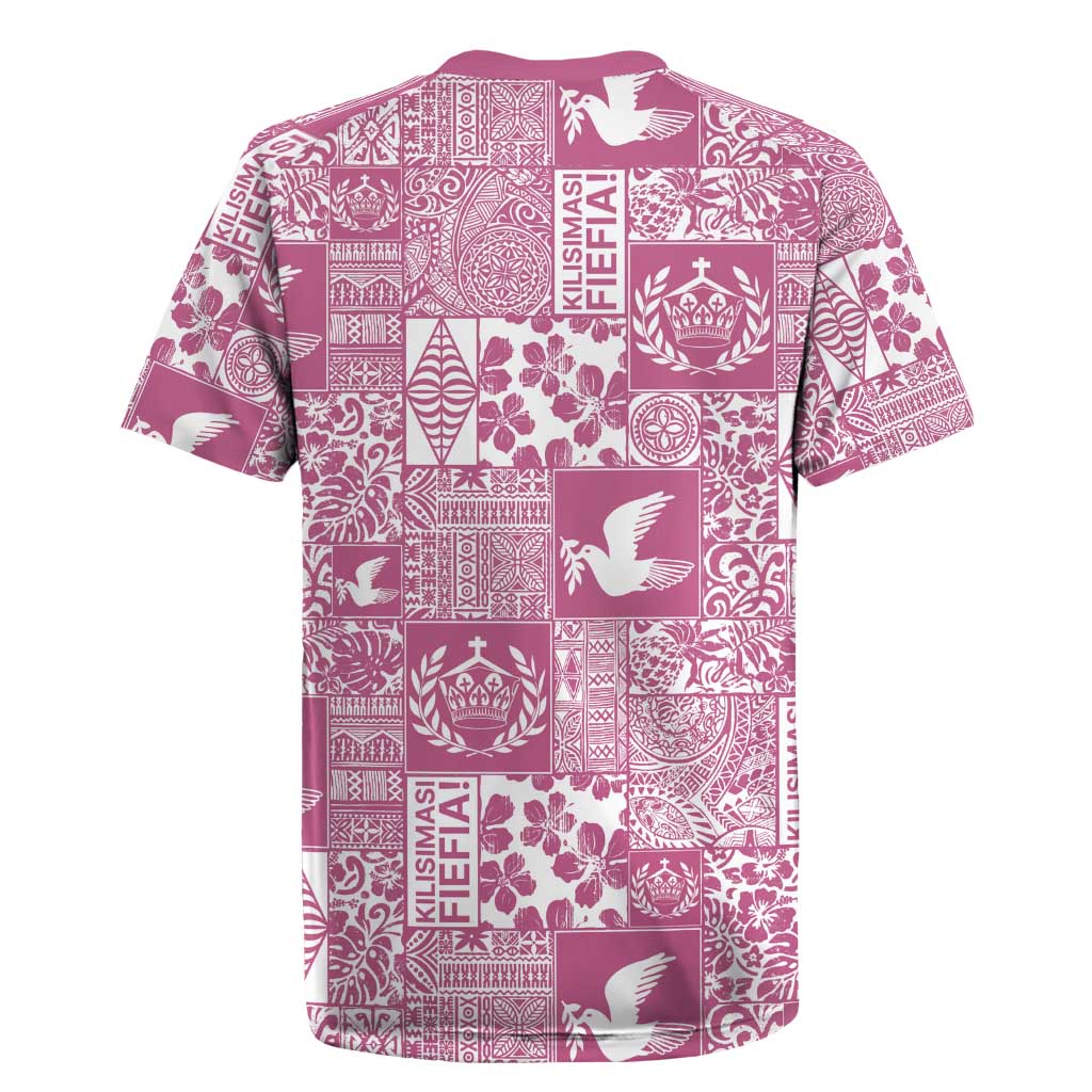 Pink Tonga Kilisimasi Fiefia Rugby Jersey Pacific Patchwork Xmas Vibes - Polynesian Pride